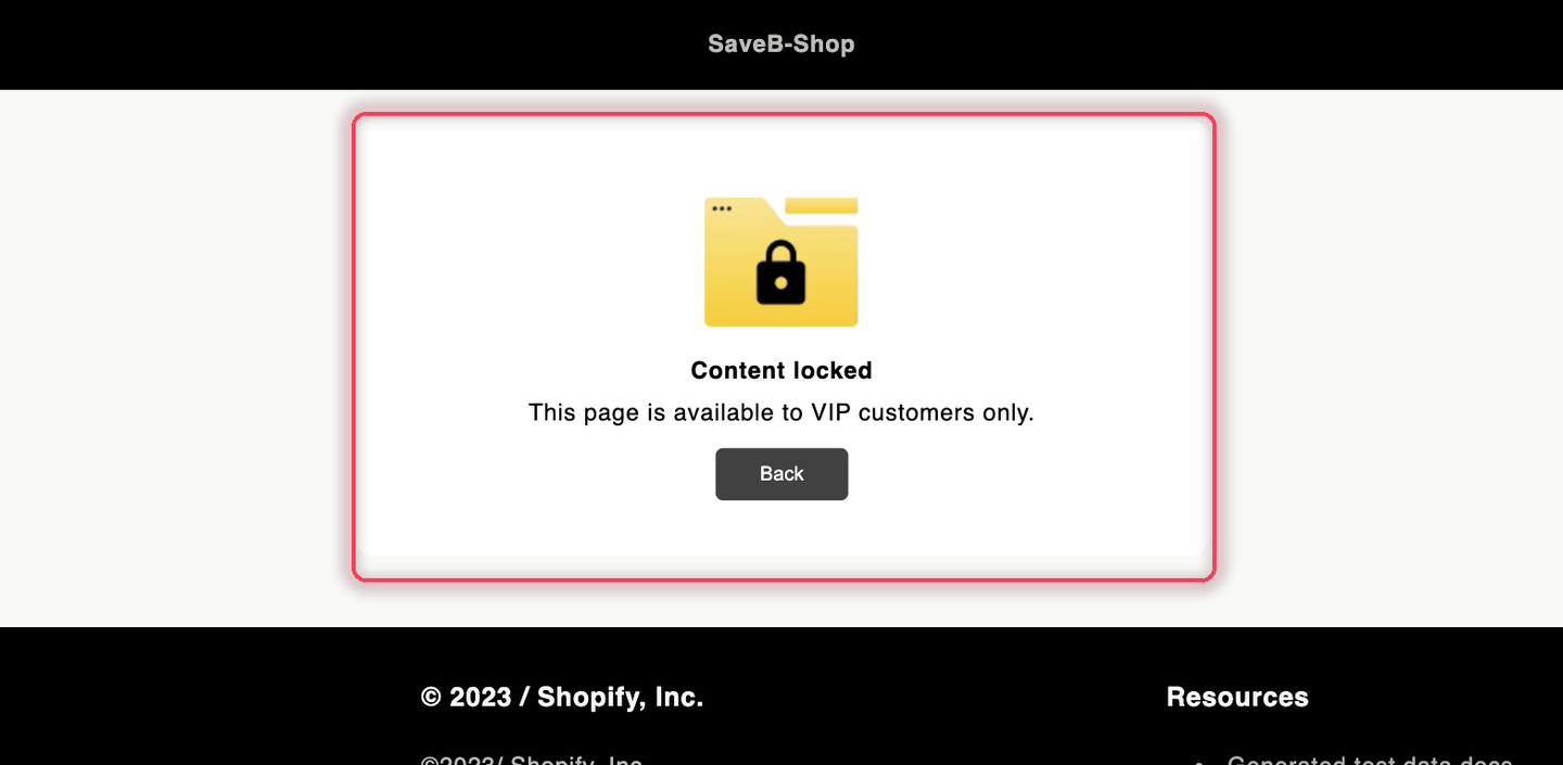 The VIP collection preview page displaying the configured VIP-customers-only message.