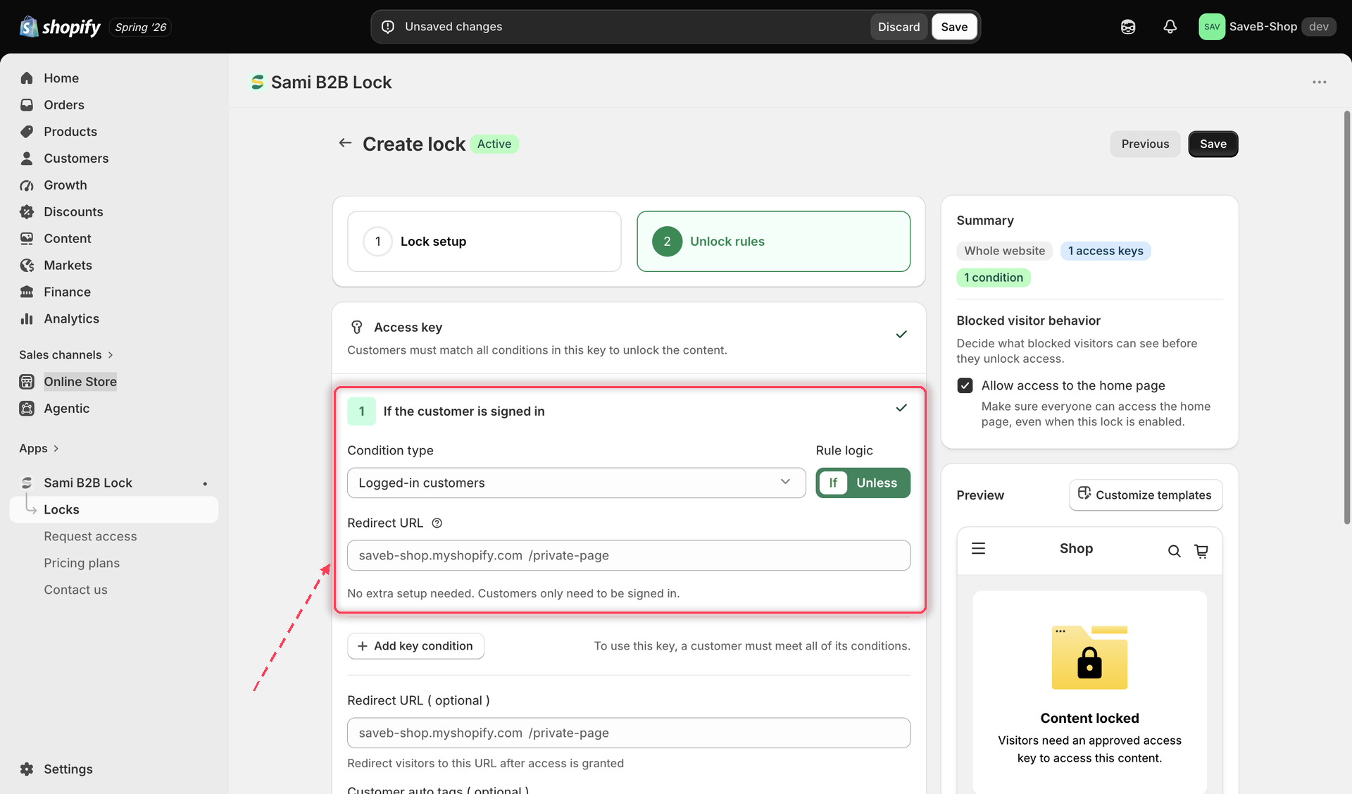 Access rule picker showing the full list of available condition types